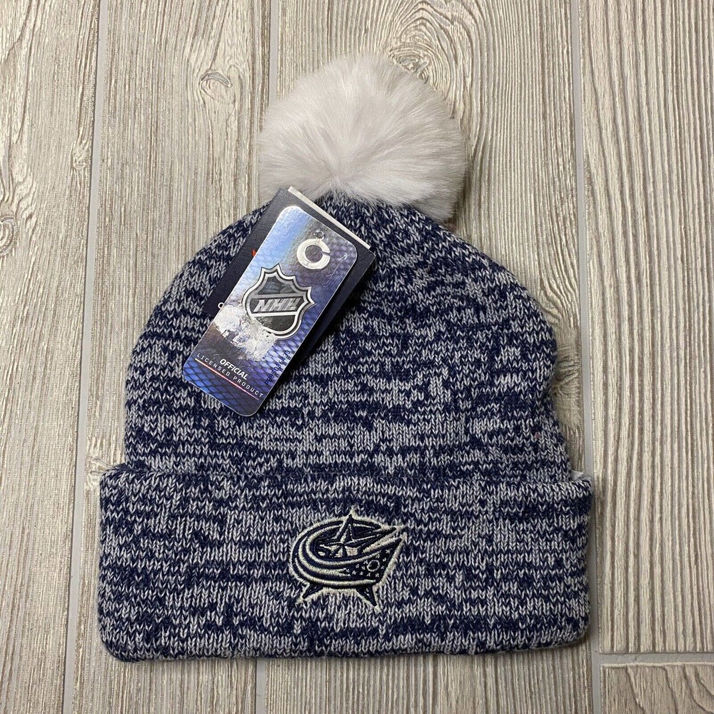 Fanatics Iconic Columbus Blue Jackets Cuffed Pom Hat One Size Blue White NHL New